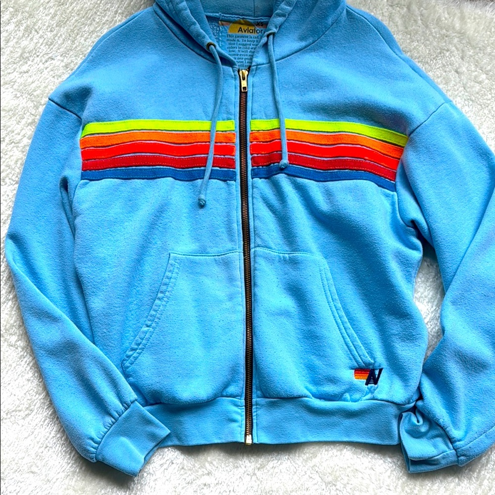 Aviator Nation Hoodie Light Blue Neon Size XS